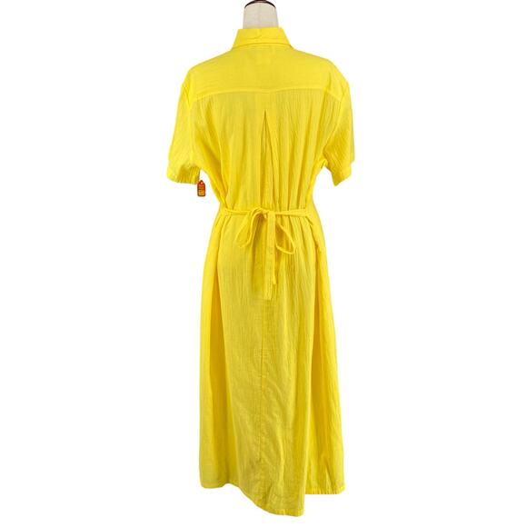 Vtg 80s 90s Two Potato Button Down Tie Back Short Sleeve Maxi Dress L Yellow NOS - Picture 3 of 16